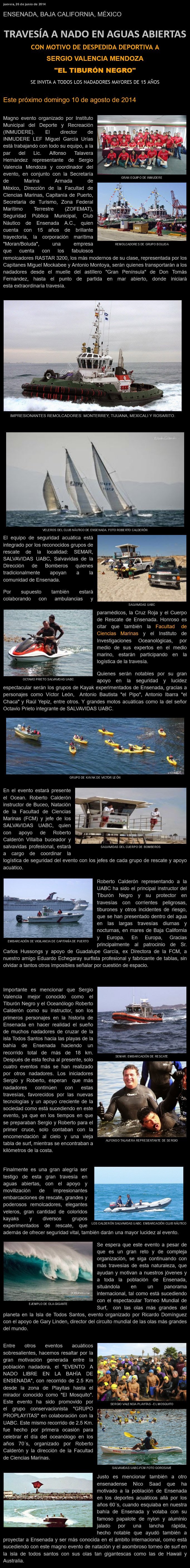 Nota sobre la travesía a nado en aguas abiertas en Ensenada